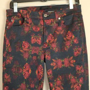 7FAM 7 For All Mankind Floral Print Black Red Stretch Skinny Pants Size 28